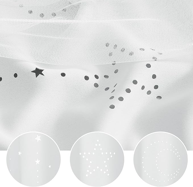NICETOWN 84 inch Length Star and Moon Hollow-Out Window Curtains for Christams Gift/Kids Room, White Voile Overlay with Blackout Curtains for Nursery (Greyish White, 52" W per Panel, 2 Panels)