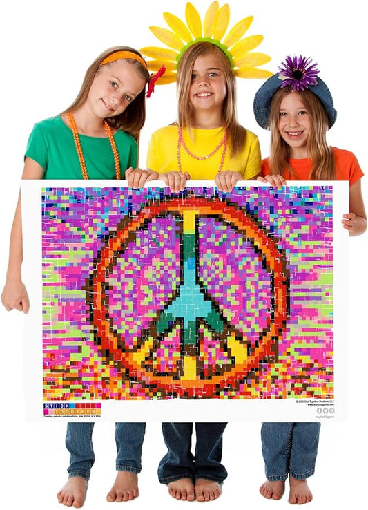 Huge Mosaic Puzzle Poster Kits | Group Project | No Mess Paint by Sticker | Stay at Home Activity | Classroom | One Sticker at a Time! | Large Peace Sign | Learning Fun | 40” X 36” Giant Poster