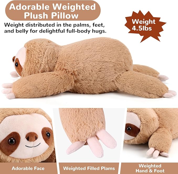 Sloth Weighted Stuffed Animals - 22 Inch 4.5 Pounds Weighted Plushies Sloth Stuffed Animals - Big Plush Pillow - Cute Plush Toys Gifts for Kids & Adults (22" 4.5 lbs)
