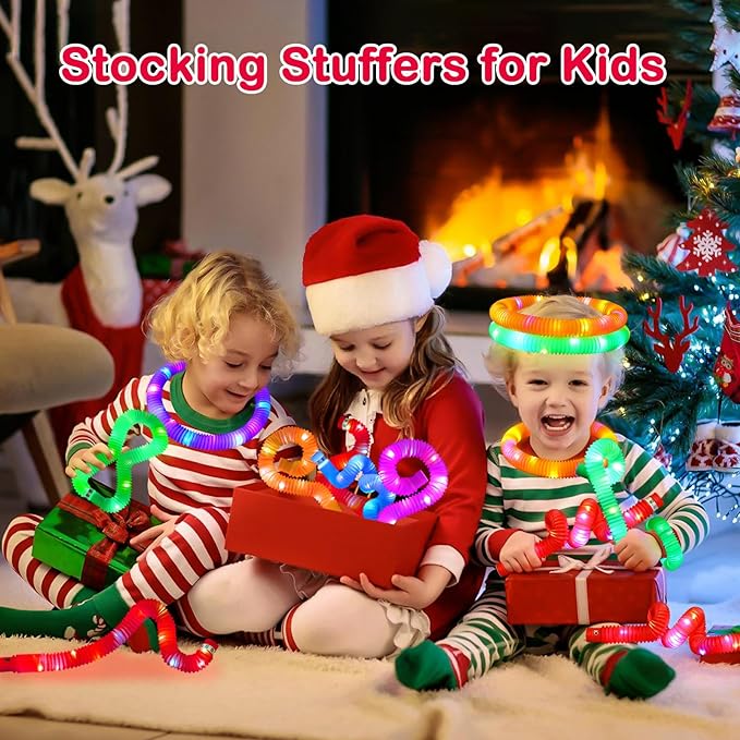 Glow Sticks Halloween Party Favors for Kids - 24 Pcs Light Up Pop Tubes Halloween Toys Glow in the Dark Party Supplies Halloween Gifts for Kids Goodie Bag Fillers, Christmas Stocking Stuffers for Kids