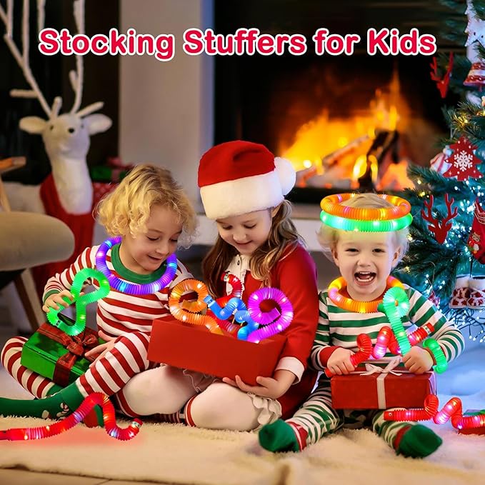 Glow Sticks Stocking Stuffers for Kids - 16Pcs Light Up Pop Tubes Kids Toys For 3+ Years Old Boys Girl Glow in the Dark Party Supplies Christmas Gifts for Kids New Years Eve Party Supplies Party Favor