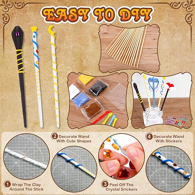 EnchantZone Magic Wand Making Kit DIY Wizard Princess Wand Craft Set for Kids Make Your Own Wands for Birthday Party Favors, Deluxe Accessories to Make 18 Wands