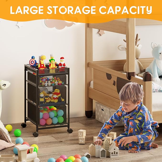 Rolling Utility Cart with 3 Drawers, Craft Organizer and Storage with DIY Divider, Lockable Wheels, Multi-Functional Storage for Art Supplies, Store for Brushes & Paints & Small Parts(Patent Pending)