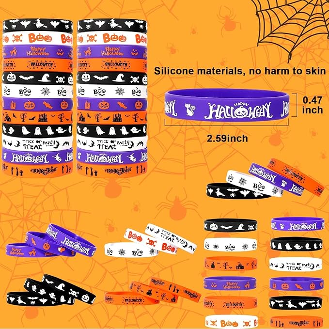Garma 96Pcs Halloween Slap Bracelets Rubber Wristbands for Halloween Party favors, Kids Girls Boys Toddlers Halloween Gifts