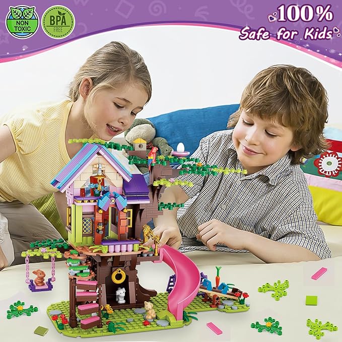 Friends Tree House Building Kit Girls Friendship Forest Jungle Treehouse Pets Amusement Park Toys Set with Seesaw Creative Roleplay Birthday Gifts for Old Kids Boys 8-12,6-12,7-9 (642 PCS)