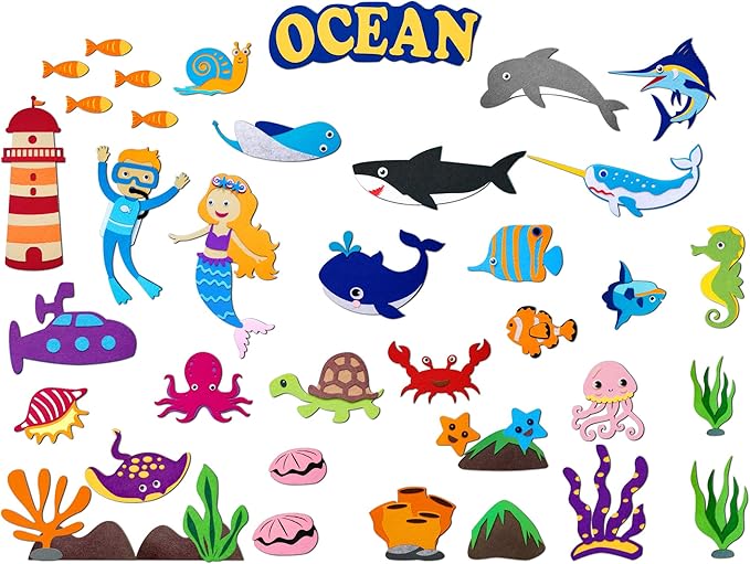 Craftstory 41 Pcs Under The Sea Teaching Felt Flannel Board for Toddlers 3.5 Ft Ocean Creature Storytelling Aquarium Interactive Sensory Wall Activity Play Mermaid Diver Shark Gifts Montessori Crafts