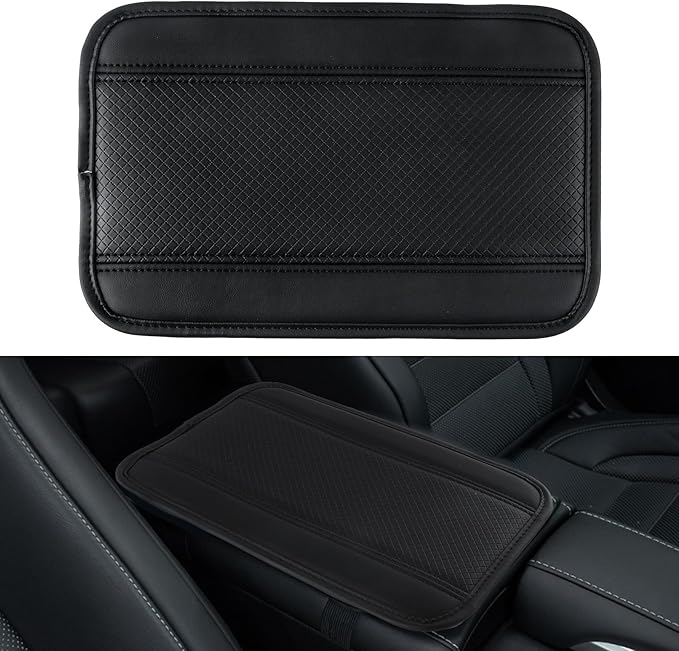 Amiss Car Center Console Pad, Universal Waterproof Car Armrest Seat Box Cover, PU Leather Auto Armrest Cover Protector，Vehicle Interior Accessories fits SUV/Truck/Car (Black)