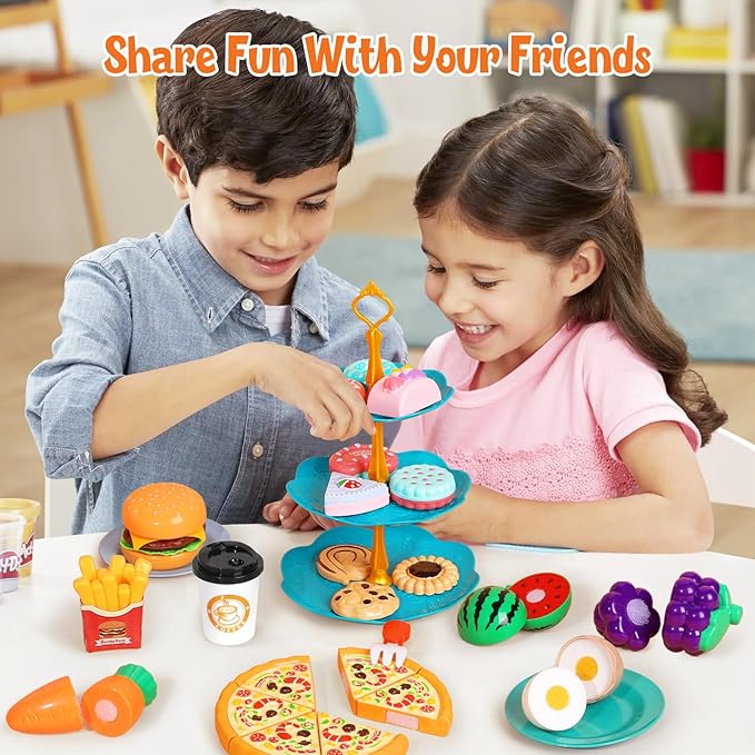 Kids Picnic Basket, Toy Food for Toddlers 1-3, Play Food Sets for Kids Kitchen Role Playset with Carry Case Fake Food Fruit Play Kitchen Accessories, Birthday for Toddler Girls Boys