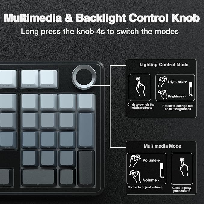 AULA F99 Pro Wireless Mechanical Keyboard with Knob,Gasket Structure,Tri-Mode BT5.0/USB-C/2.4GHz Hot Swappable Keyboard,Creamy Sound,RGB Backlit PBT Keycaps Computer Gaming Keyboards