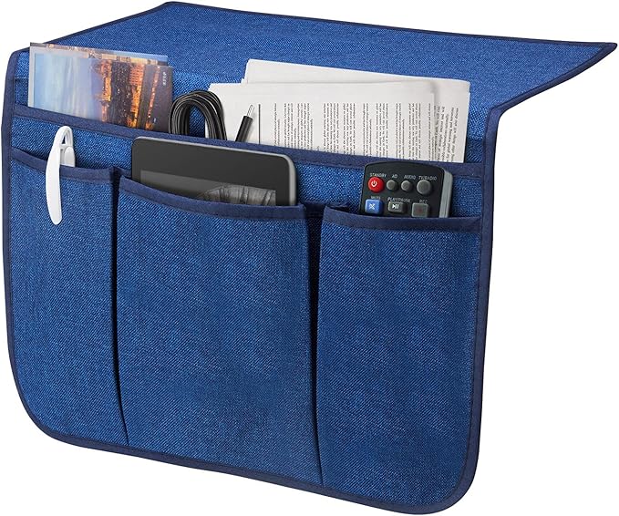 Bedside Caddy Bedside Storage Organizer Magazine Phone Tablet iPad Remote Holder, Organizer Caddy for Home College Dorm Bed, Sofa, Bunk Bed (Classic Blue)