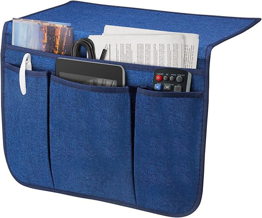 Bedside Caddy Bedside Storage Organizer Magazine Phone Tablet iPad Remote Holder, Organizer Caddy for Home College Dorm Bed, Sofa, Bunk Bed (Classic Blue)