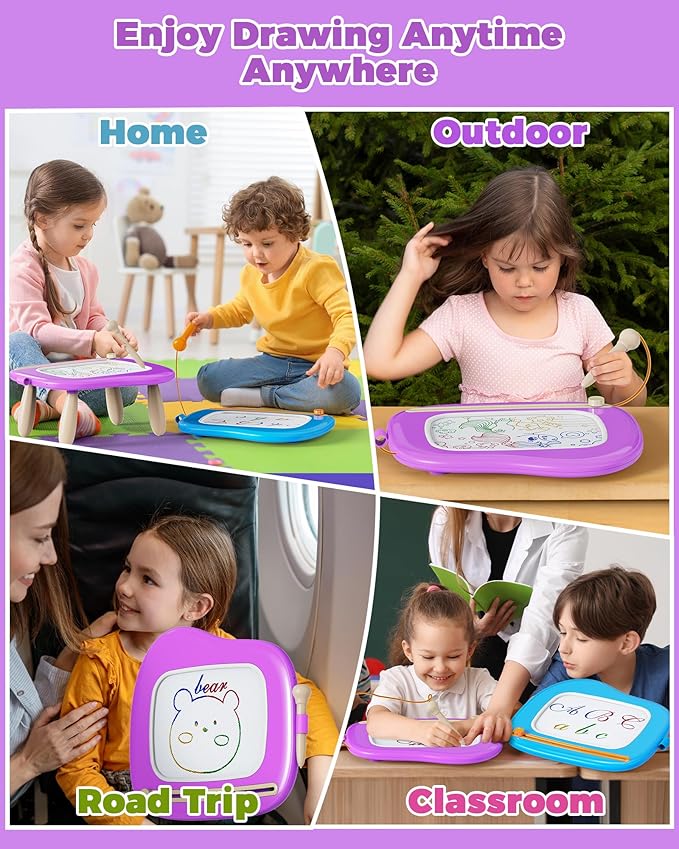 KOKODI Toys Gifts for 1 2 3 Years Old Girl, Sturdy Magnetic Drawing Board Sketch Doodle Pad, Educational Learning Birthday Easter Gifts Basket Stuffers for Kids Toddler - Left Hands Friendly (Purple)
