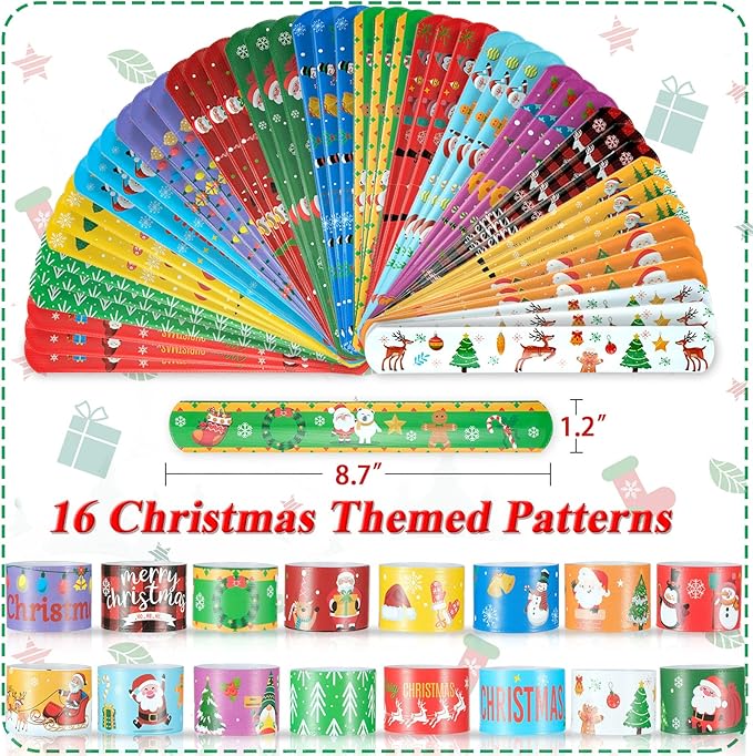 Christmas Slap Bracelets 48Pcs Christmas Party Favors for Kids Christmas Stocking Christmas Bracelets Christmas Party Supplies Christmas Gifts for Class Kids Goodie Bag Fillers Toys for Kids
