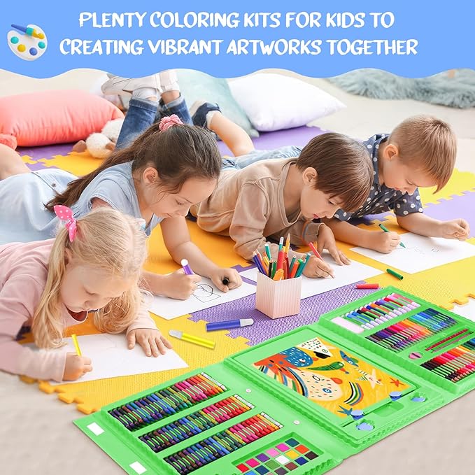 homicozy Art Supplies for Kids Ages 4-12,Dinosaur Drawing Sets Art Case,Coloring Kits with Double Sided Trifold Easel,Crayon,Colored Pencil,Marker,Coloring Book,Drawing Stuffs Gifts for Boys Age 4-6-8