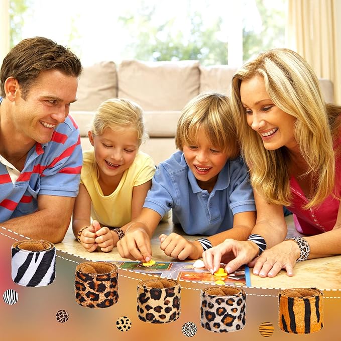 25 Pieces Animal Print Wristband Wild Animal Slap Bracelets Assorted Safari Print Slap Bracelet Deer Leopard Tiger Slap Bracelet for Kids Boys Girls Animal Themed Birthday Party Favors