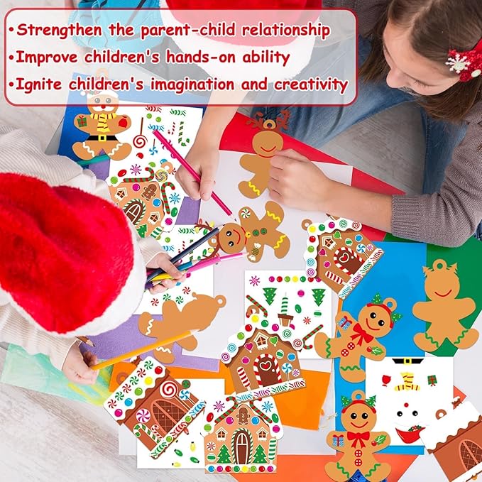 36 Sets Christmas DIY Art Craft Kits Gingerbread Men and House Ornament Art Sets Winter Christmas Stickers Arts and Crafts Bulk for Kids Winter Holiday Xmas Classroom Activities Games Party Decoration