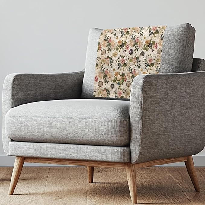 Retro Rose Head Protector for Sofa Fabric Recliner Headrest Cover Breathable 1/2/3 Seater Sofa Headrest Slipcovers for Home Couch Loveseats Decoration