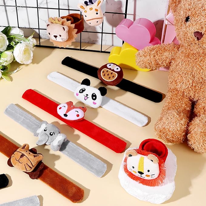 24 Pcs Stuffed Animal Slap Bracelets Plush Slap Bracelets Cute Wrist Slap Band Pets Slap Bracelet Animals Wrist Bear Puppy Pandas for Boys Girls Birthday Gifts Party Favors 8 Styles