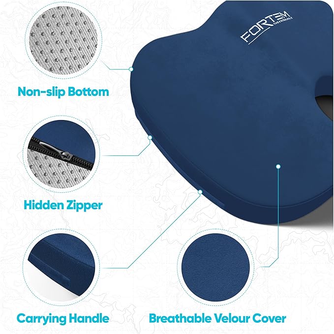 FORTEM Seat Cushion, Office Chair Cushion, Lumbar Support Pillow for Office Chair, Memory Foam Sciatica Coccyx Tailbone Pressure Pain Relief, Car Sitting Pad, Washable Non Slip