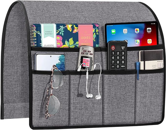Joywell Remote Control Holder for Couch, Armchair Caddy Recliner Armrest Organizer Non Slip Sofa Arm Chair Caddie with 6 Pocket Storage for Magazine, Tablet, Phone, iPad, Grey