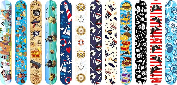 48 Pcs Slap Bracelets for Kids Pirate Party Favors Toys Slap Bracelets Bulk Snap Bracelet for Boys Birthday Party Supplies Classroom Prizes Exchanging Gifts Christmas Easter Halloween Holiday Gifts