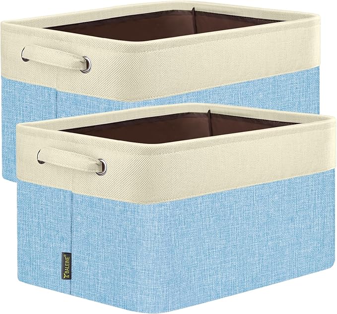 BALEINE 2 Pack Fabric Storage Bins for Shelves, Linen Storage Baskets for Organizing, Decorative Closet Bins for Clothes, Home (Skyblue, 15''x11''x9.5'')