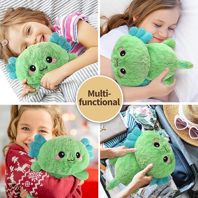 Cuckool Mint Axolotl Stuffed Animals, Microwavable Stuffed Animals Heating Pad for Cramps, Pain Stress Relief, Heatable & Coolable Lavender Scented Plush Toys for Anxiety, Women & Kids Bedtime