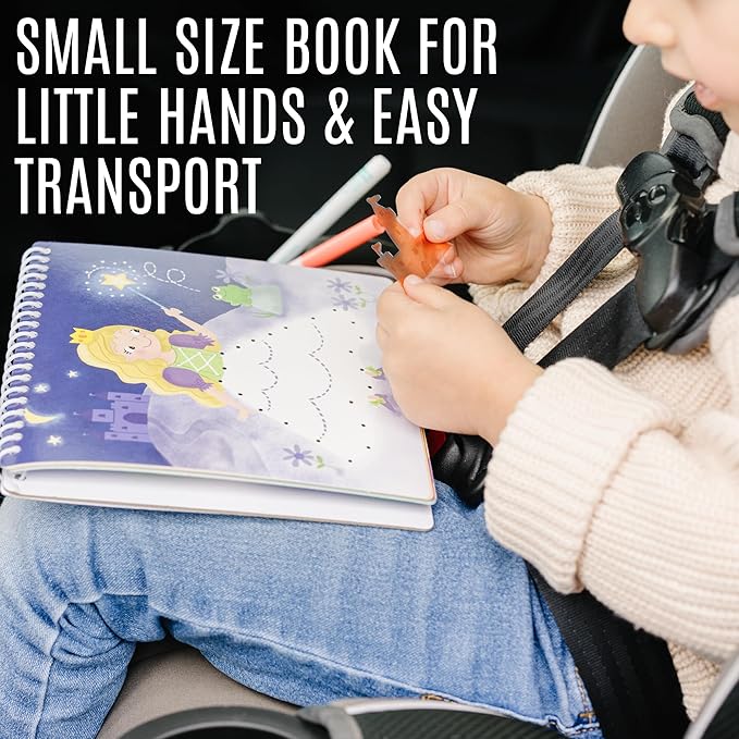 Kids Small Size Travel Educational Activity Books with Washable Markers (7"x7") - Car and Airplane Activities - Search and Find, Reusable Stickers for Ages 4, 5, 6 (Ocean & Space)