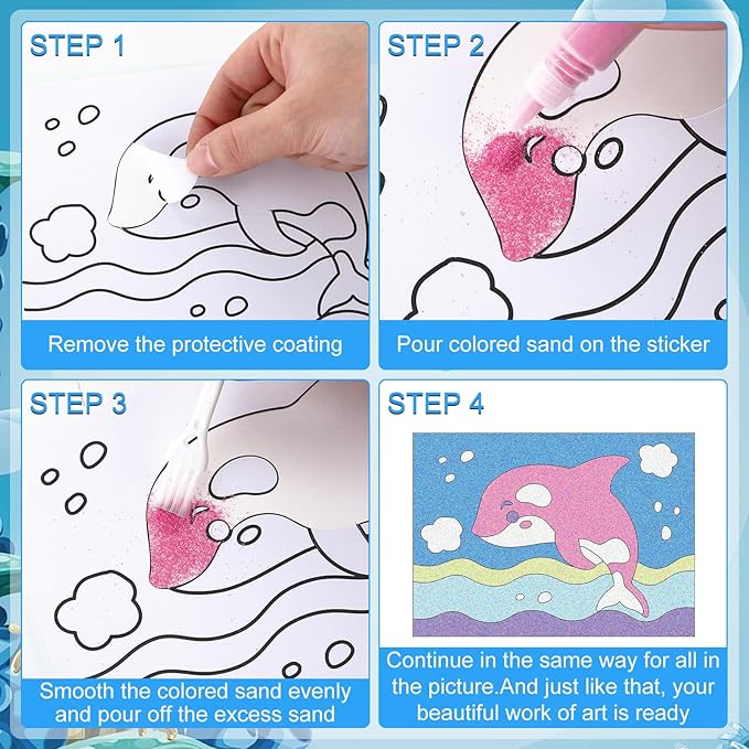 30 Sets Ocean Animal Sand Art Kits for Kids DIY Ocean Craft Sand Painting Colored Sand Art Painting Cards Set for Children DIY Arts Ocean Theme Educational and Learning Activities