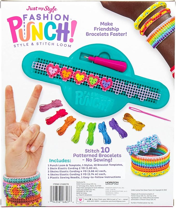 Just My Style Fashion Punch Style & Stitch Loom, Friendship Bracelet Kit, Jewelry Making Activity, Great for Birthday Parties, Sleepovers & Travel, Arts & Crafts for Kids Ages 6, 7, 8, 9
