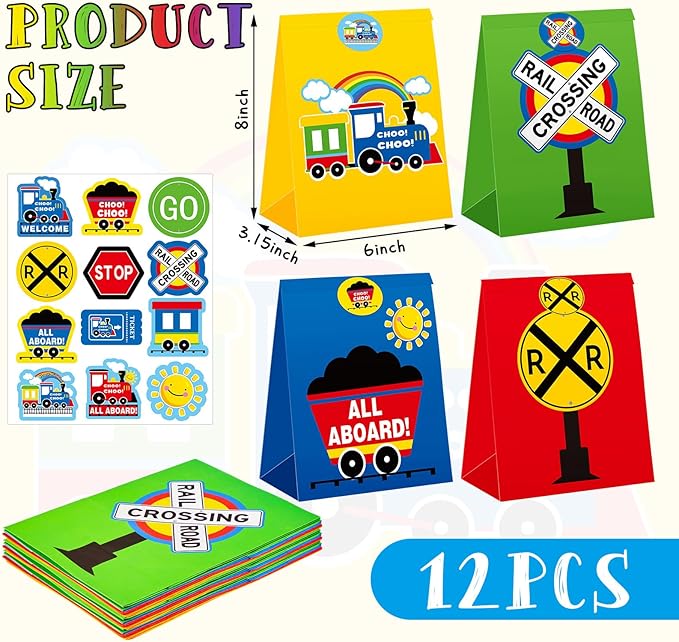 Lenwen 252 Pcs Train Party Favors Train Birthday Party Supplies Train Candy Bags Punch Balloons Stamps Stickers Train Slap Bracelets Keychain Noisemakers for Boy Kids Train Birthday Party Supplies