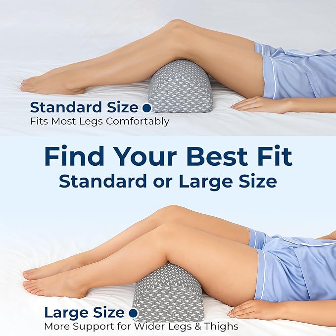 5 STARS UNITED Knee Pillow for Back Sleeping – Memory Foam Cushion for Sciatica Pain Relief – Under Leg Support for Sleeping on Back – Large Half Moon Bolster for Bed, Gray
