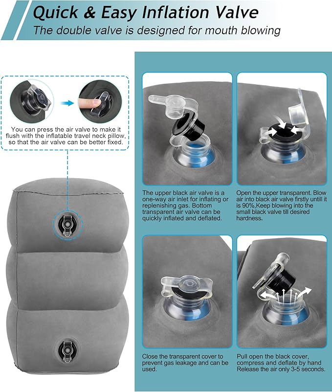 JefDiee Inflatable Travel Foot Rest Pillow,Kids Airplane Bed,Adjustable Height Flight Pillow,Travel Essentials for Airplane,Office,Home,Trains,Cars