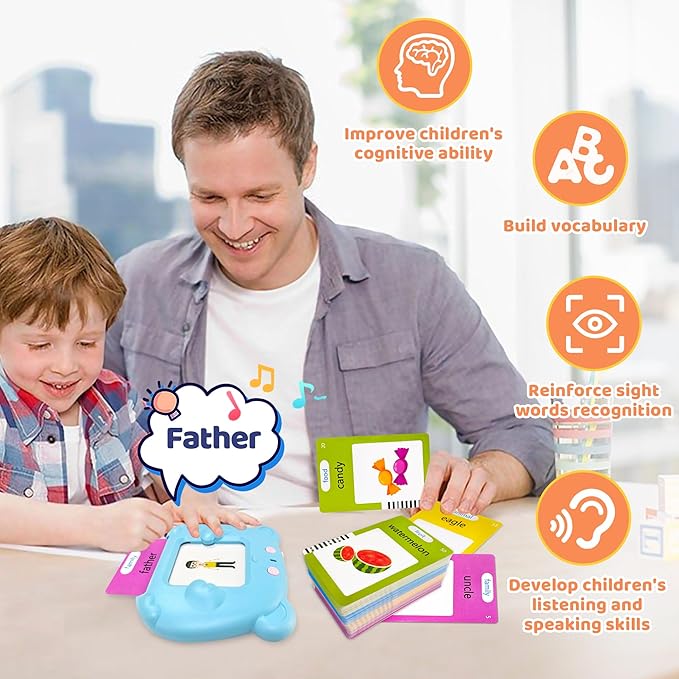 Toddlers Talking Flash Cards, Baby Learning Cards with 224 Sight Words, Educational Toy Gifts for Toddler 3-12 Year Old Boys and Girls, Montessori Toys, Speech Therapy, Autism Sensory Toys, Blue