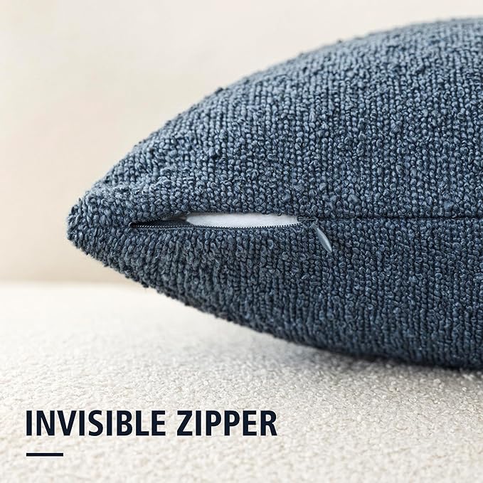 Foindtower Pack of 2, Decorative Textured Boucle Throw Pillow Covers Accent Solid Pillow Cases Cozy Soft Couch Cushion Case for Chair Sofa Bedroom Living Room Home Decor 22x22 Inch Dark Blue