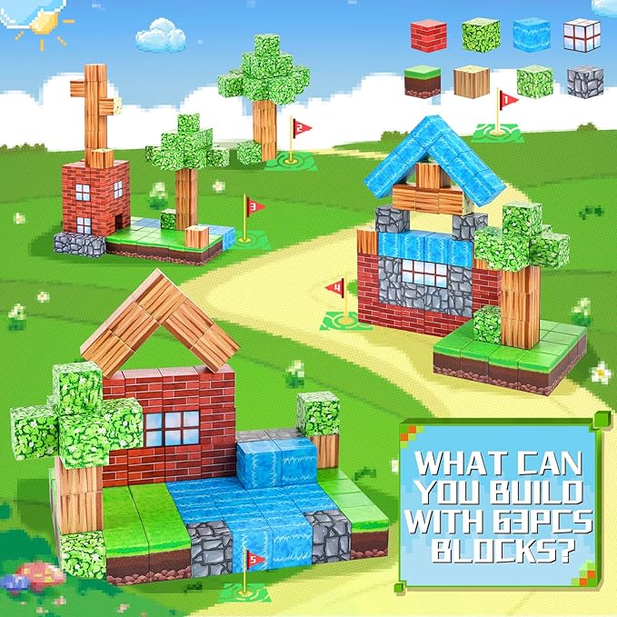 civan Magnetic Blocks Set 63pcs, Magnetic Building Blocks Construction Toys for Kids Boys & Girls Age 3-4 4-5 6-8, Stem Montessori Sensory Toys for Toddlers Fidget Toys