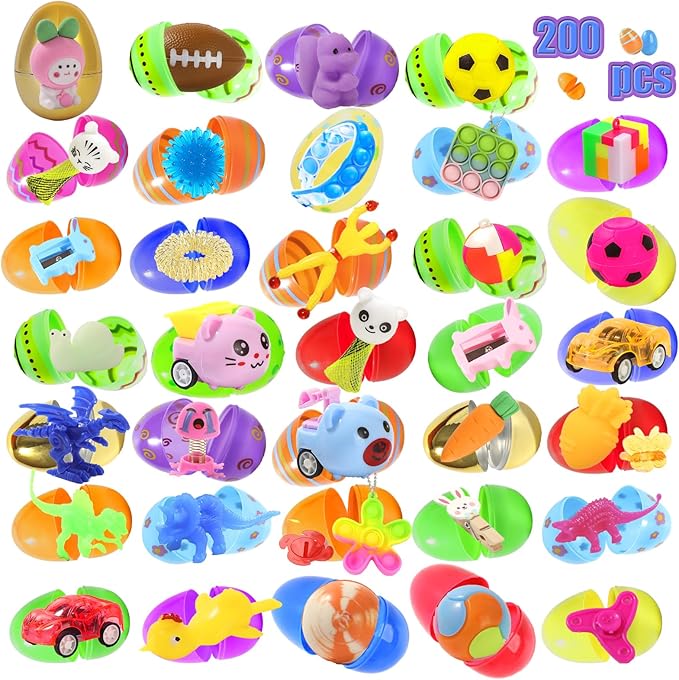 200 Pcs Prefilled Easter Eggs with Toys Inside,Easter Basket Stuffers Gifts in Surprise Eggs,Easter Toys Bulk,Easter Egg Hunt,Prizes Classroom Events,Easter Gifts Bulk,Eggs Fillers,Easte Party Favors