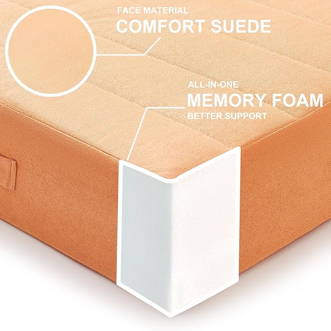 22 inches Floor Pillow for Adults - Large Meditation Cushion with Thick Foam & Soft Tufted Cover - Premium Outdoor Square Floor Cushion Seat - Yoga Pillows for Sitting On Floor - Orange