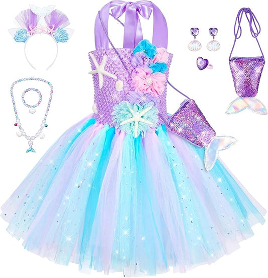 Little Mermaid Tutu Dress for Girls - Princess Mermaid Ariel Costume with Accessories