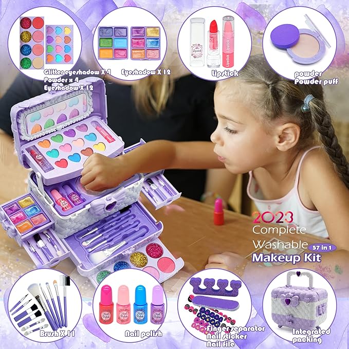 Kids Makeup Kit Girls Toys - Toys for Girls Real Washable Makeup Girls Princess Gift Play Make Up Toy Makeup Vanities for Girls Age 4-12 Year Old Children Gift Birthday
