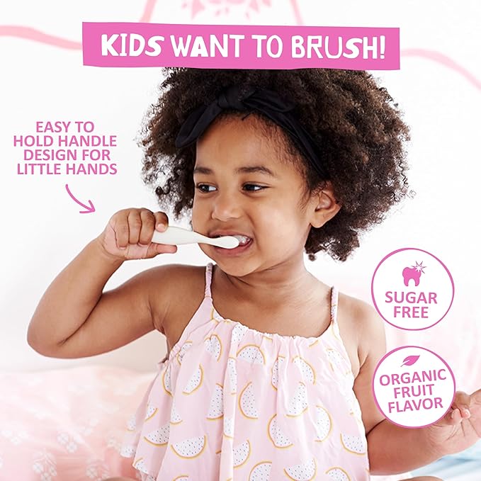 Jack N' Jill Tooth Buddy Combo Pack: Natural Certified Banana Toothpaste & Kids Toothbrush - Plastic Free Handle, Organic Fruit Flavor, Safe if Swallowed, Makes Tooth Brushing Fun for Kids