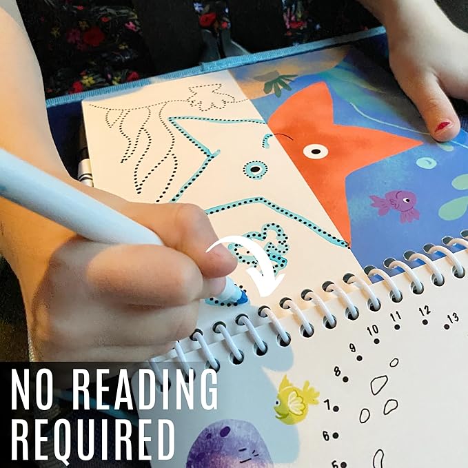 Kids Travel Educational Activity Books with Washable Markers - Car and Airplane Activities, Learning Toys for Toddlers- Search and Find, Reusable Stickers for Ages 4, 5, 6 (Ocean & Princess)