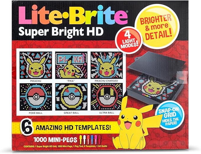 Lite Brite Super Bright HD, Pokemon Edition - Creative Retro Light-Up Screen – Educational Play for Children, Enhances Creativity, Gift for Boys and Girls Ages 6+