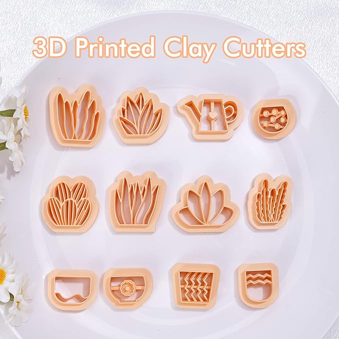 Puocaon Clay Earring Cutters - 12 Shapes Plant Pot Clay Cutters for Polymer Clay Jewelry Making, Watering Can Polymer Clay Cutters for Earrings Making, Boho Cactus Polymer Clay Cutters for Earrings