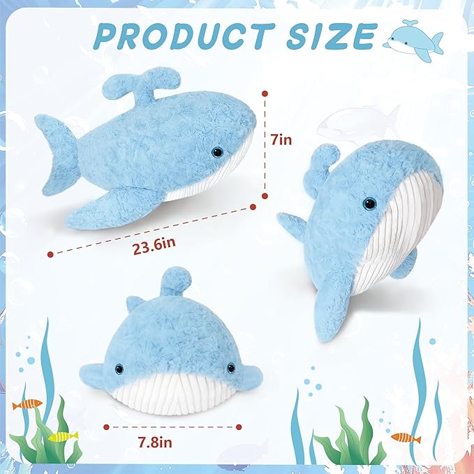 Niuniu Daddy 23" | 3.3 Pound Whale Weighted Stuffed Animals for Kids Adults, Whale Weighted Plush Lap Animals Plush Toy for Toddler Teens, Large Stuffy Pillow for Presents Birthday Christmas Holiday