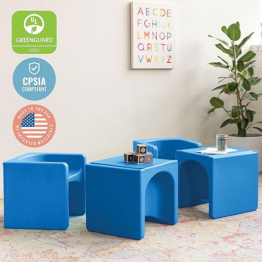 ECR4Kids Tri-Me 3-In-1 Cube Chair, Kids Furniture, Blue