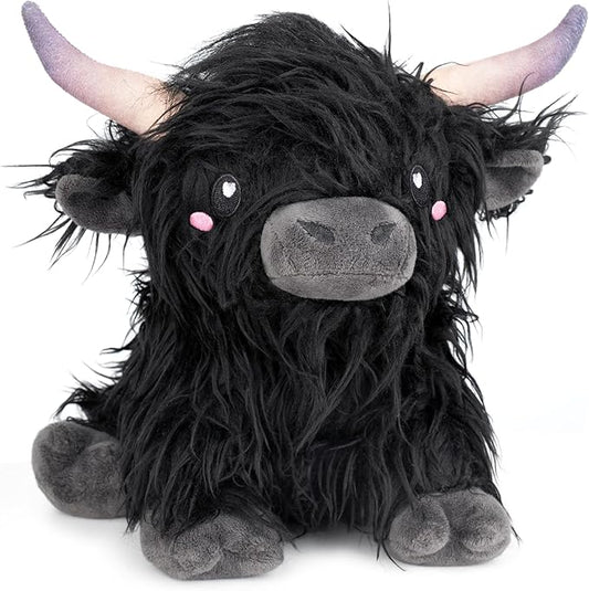 Happy Fuel Highland Cow Microwavable 1.5lbs Unscented Heating Pad for Women & Kids- Cute Soft Cozy Pillow Plush Heatable Warm Stuffed Animals- Kawaii Hot & Cold Plushie Toy- Cow Gifts for Girls & Boys