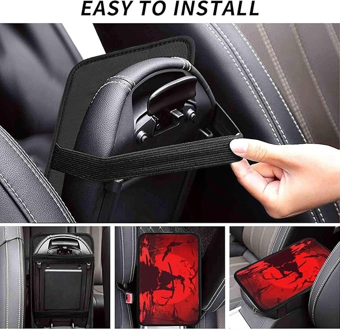 DORKEIXIA Japanese Samurai Broken Swords Arrows Crow Bloody Sun Auto Center Console Armrest Pad Universal Car Center Console Cover Seat Box Cover for Sedan, Van, SUV, Truck Car Accessorie
