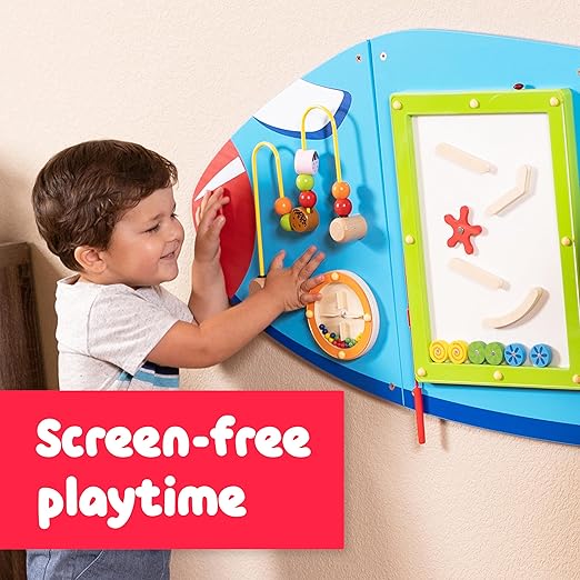 SPARK & WOW Airplane Activity Wall Panels - Ages 18m+ - Montessori Sensory Wall Toy - 6 Activities - Busy Board - Toddler Room Décor