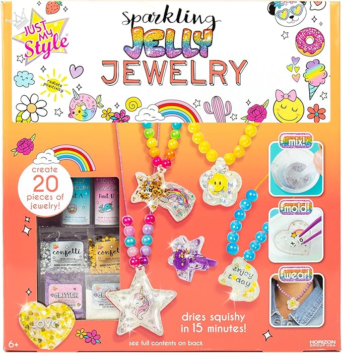 Just My Style Sparkling Jelly Jewelry, Make Your Own Squishy Jewelry, Create 25 Pieces of Jelly Jewelry, Fun Weekend or Sleepover Activity, Great Bead Kit for Kids Ages 6, 7, 8, 9